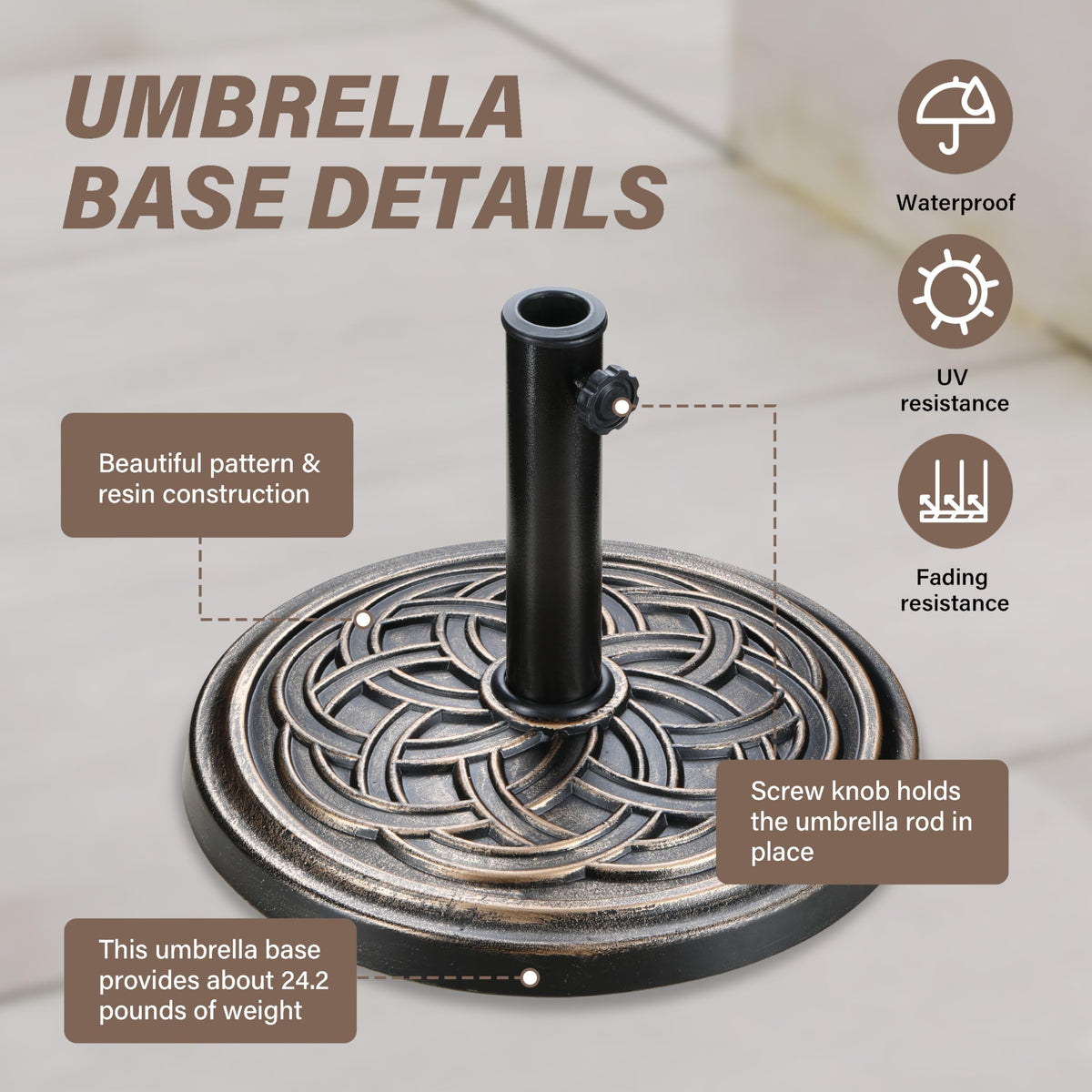 HealSmart umbrella base enhances terraces and balconies.