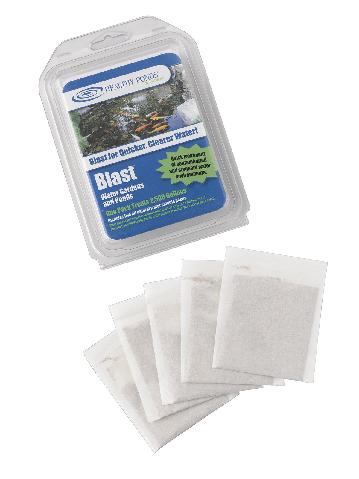 Healthy Ponds Blast packets in a box for easy pond treatment prep.