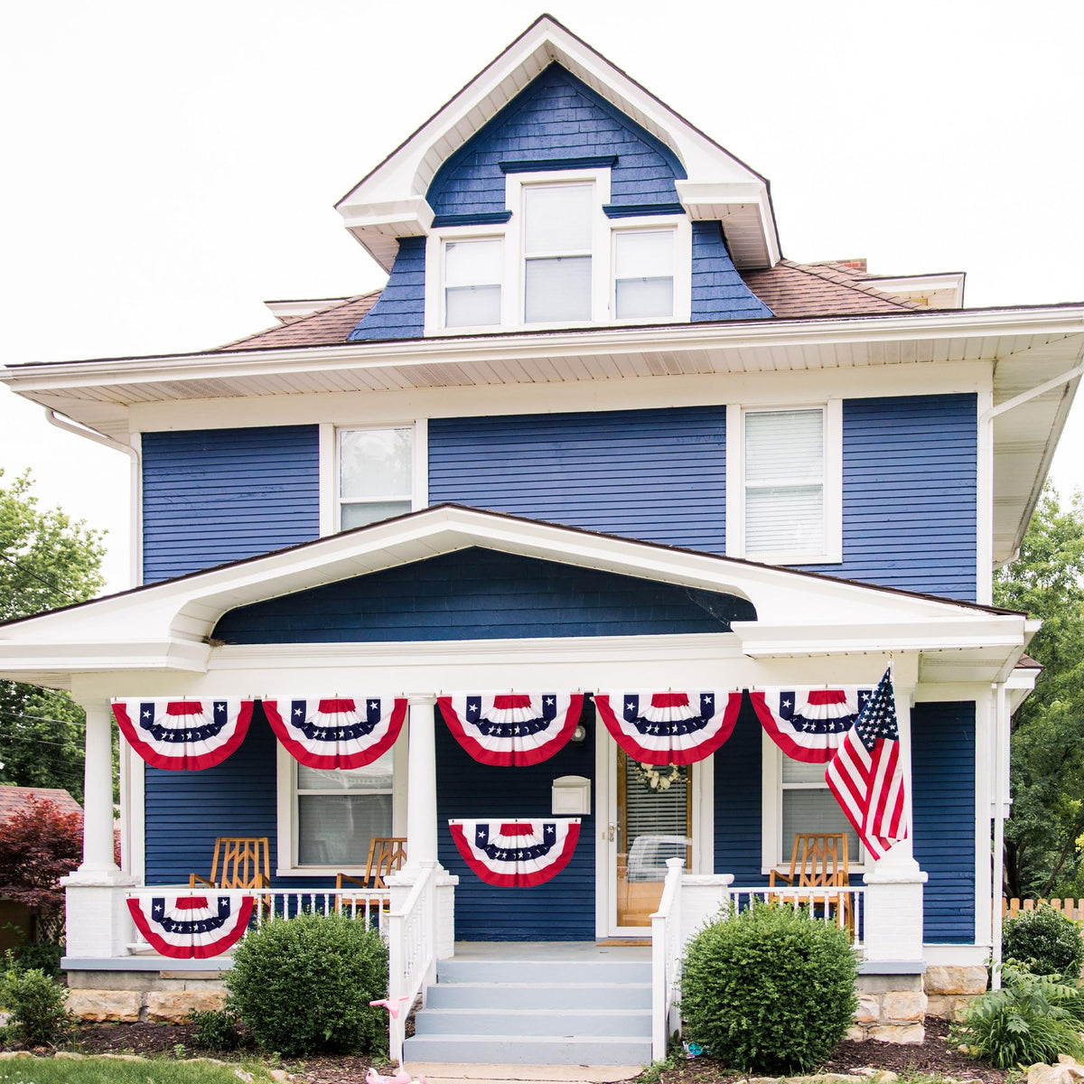 Heartome patriotic banner placed in garden display ready to hang.