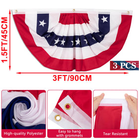 Heartome USA pleated flag side view showing vivid red, white and blue colors.