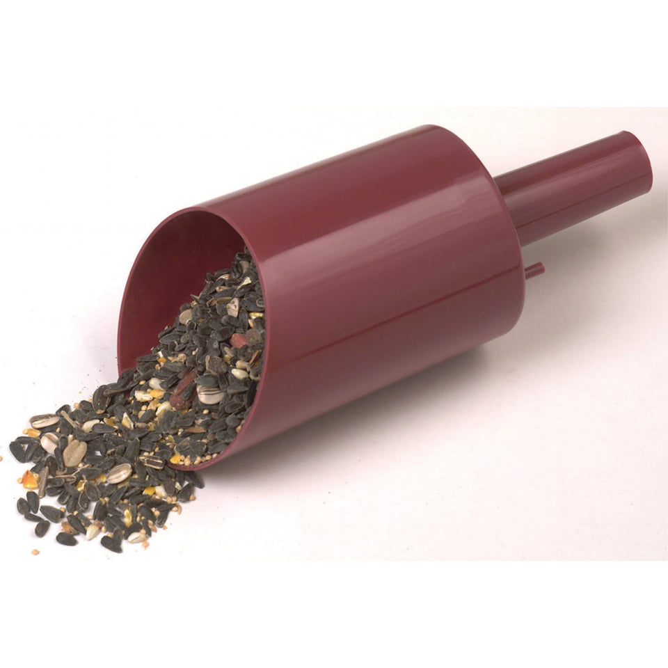 Heath FS-1-8 feed scoop-funnel in burnt red eases feeder filling.