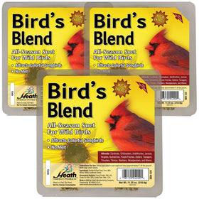 Heath Outdoor Birds Blend 3-pack suet cakes entices colorful songbirds.