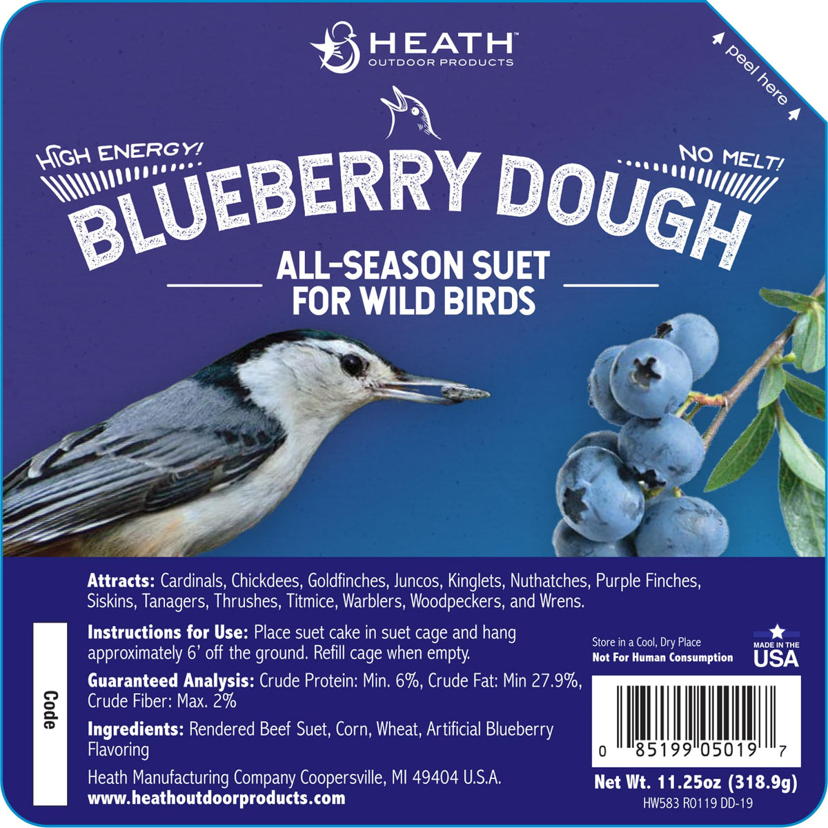 Heath DD-19 BlueBerry Dough Suet Cake pack for year-round feeding.