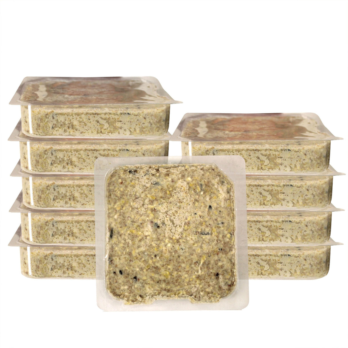 Close-up of Heath DD24-10 suet cake showing peanut pieces.