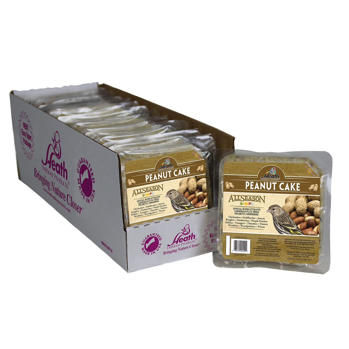 Heath Outdoor Products DD5-12 case packaging shows 12 suet cakes for easy backyard bird feeding