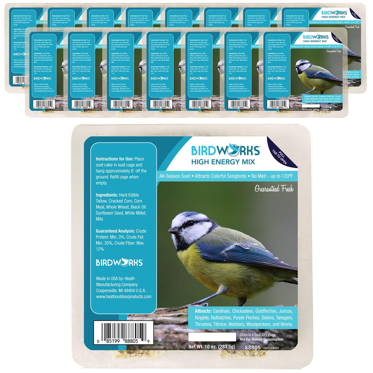 Heath Outdoor Products high-energy suet cake pack 16 attracts year-round songbirds