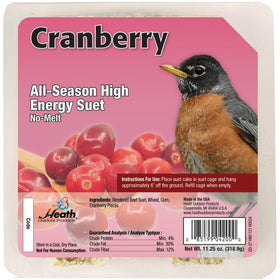 Heath Outdoor Products DD-27 cranberry all-season suet cake packaging, showcasing fresh bird feed.