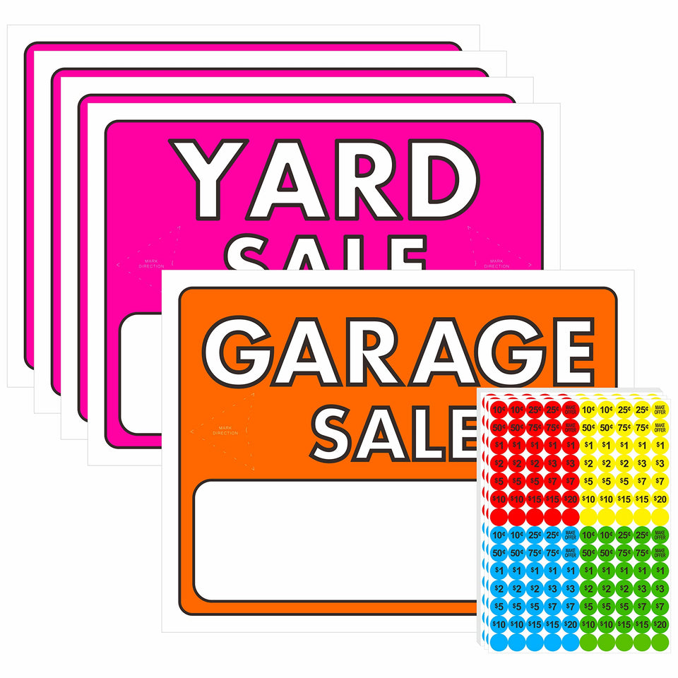 Hebayy 5-pack double-sided yard sale signs improve visibility from across the yard.