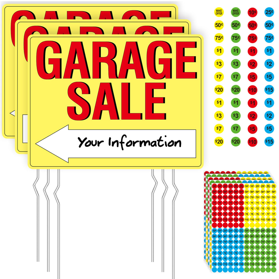Hebayy garage sale sign 3pc doublesided boosts visibility from both directions.