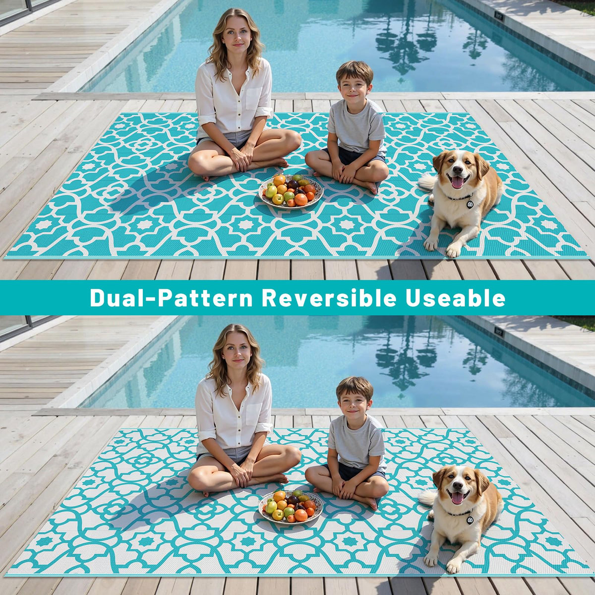 HEBE Outdoor Rug 5x8 lightweight foldable design with carrying bag.