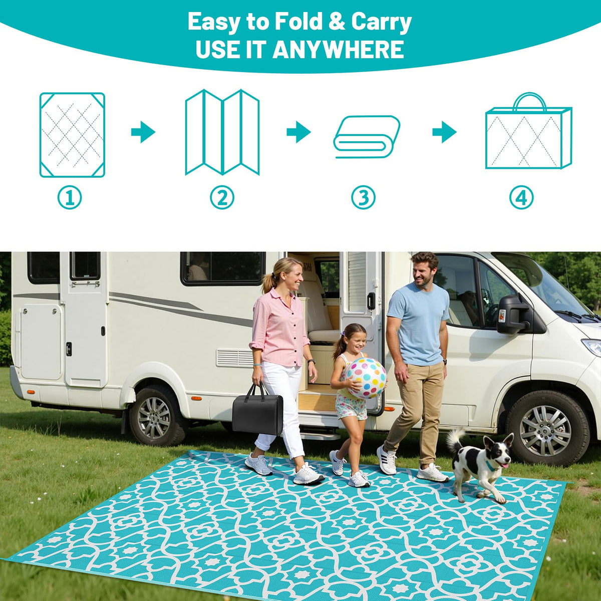 HEBE Outdoor Rug 5x8 stain-resistant surface repels spills and dirt.