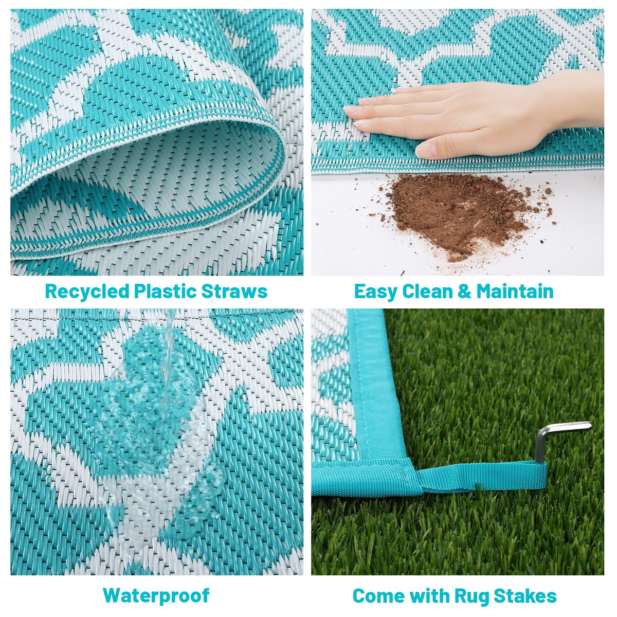 HEBE rug on deck demonstrates rainproof and UV-stable outdoor performance