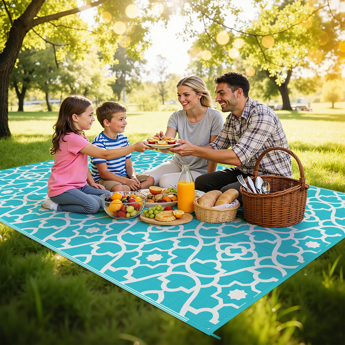 HEBE outdoor rug portable with carrying bag for travel and storage