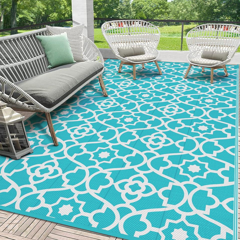 HEBE outdoor rug 6x9 front view shows waterproof, reversible design for patios