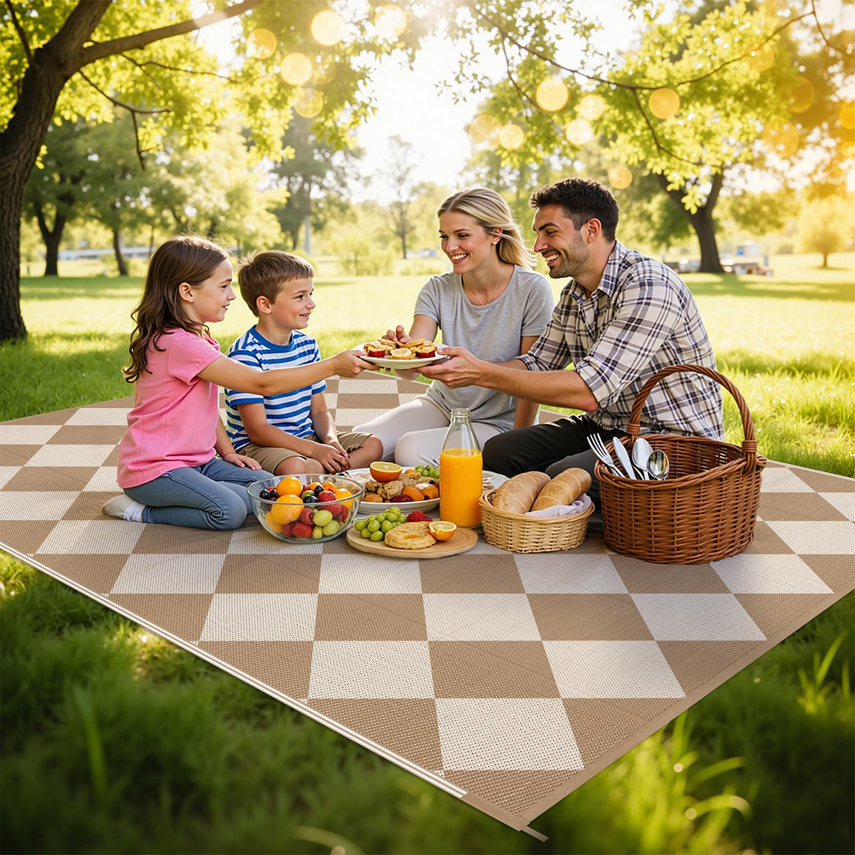 HEBE plastic straw weave rug remains durable in weather.