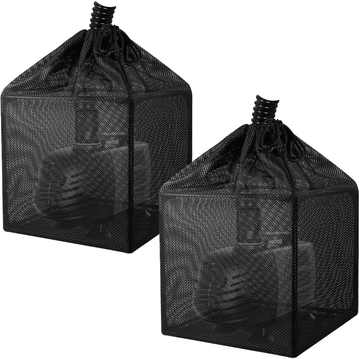 Hecaty pond filter bag with frame inside blocks debris to protect the pump.