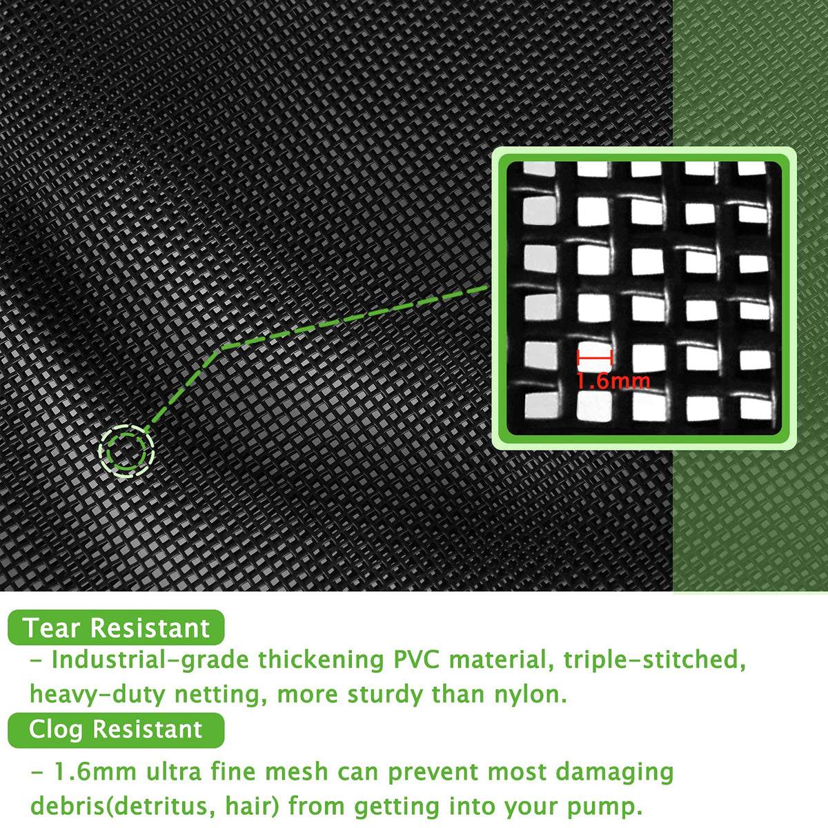 Hecaty heavy-duty media bag triple-stitched for durable pond filtration.