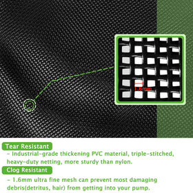 Hecaty heavy-duty media bag triple-stitched for durable pond filtration.