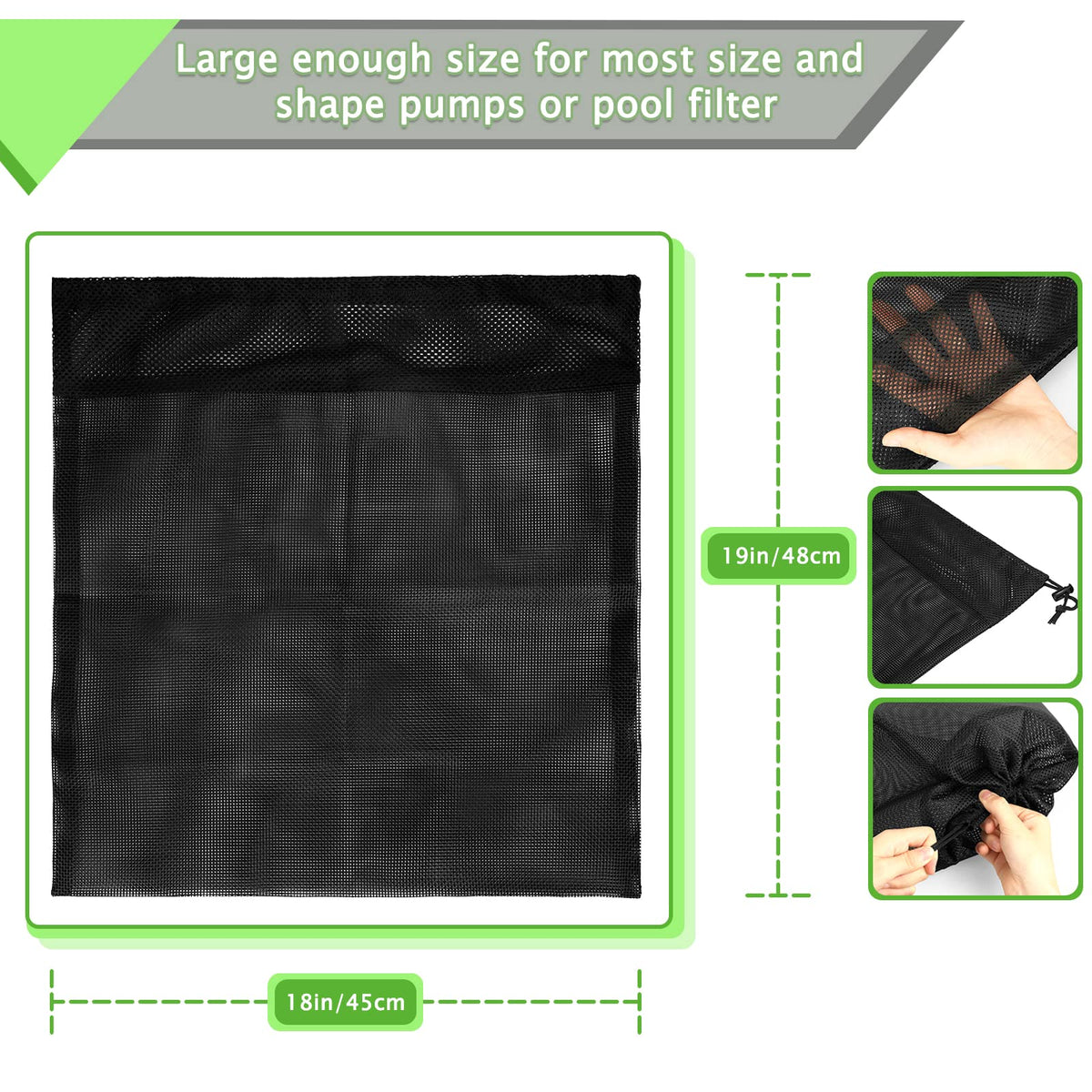 Hecaty pond filter bag 1.6mm mesh close-up showing debris capture capability.