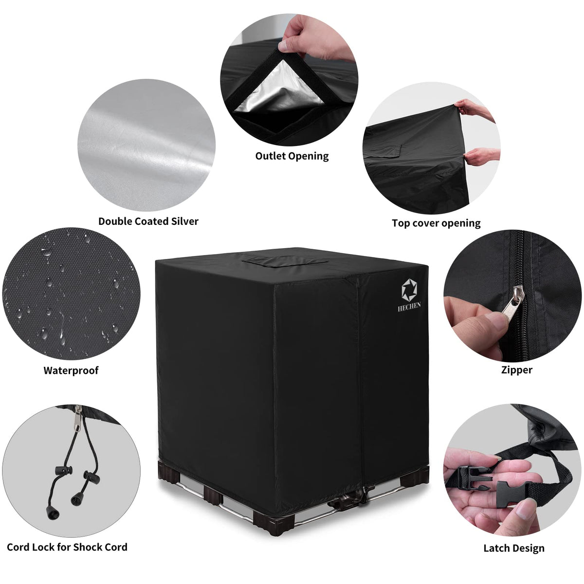 HECHEN IBC tote cover bottom latches for secure fit