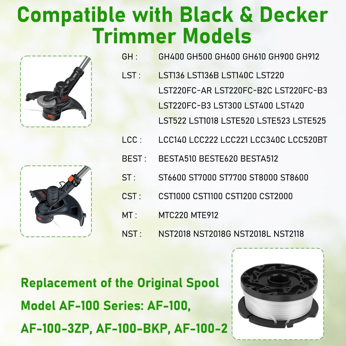 Hechuang AF-100 spool close-up highlighting durable 0.065 inch line