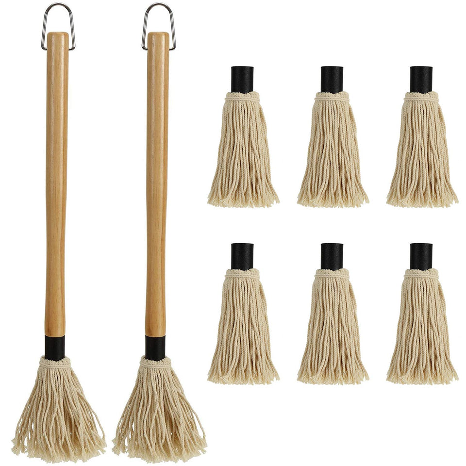 Hedume BBQ basting mop with long wooden handle ready for safe grilling