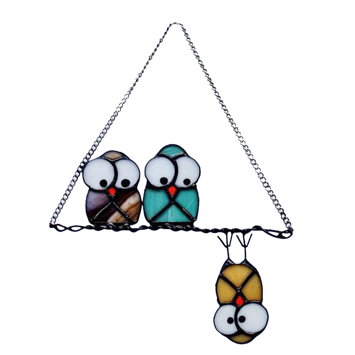 HEDYANER colorful owls on a wire suncatcher glows in sunlight for bright home decor.