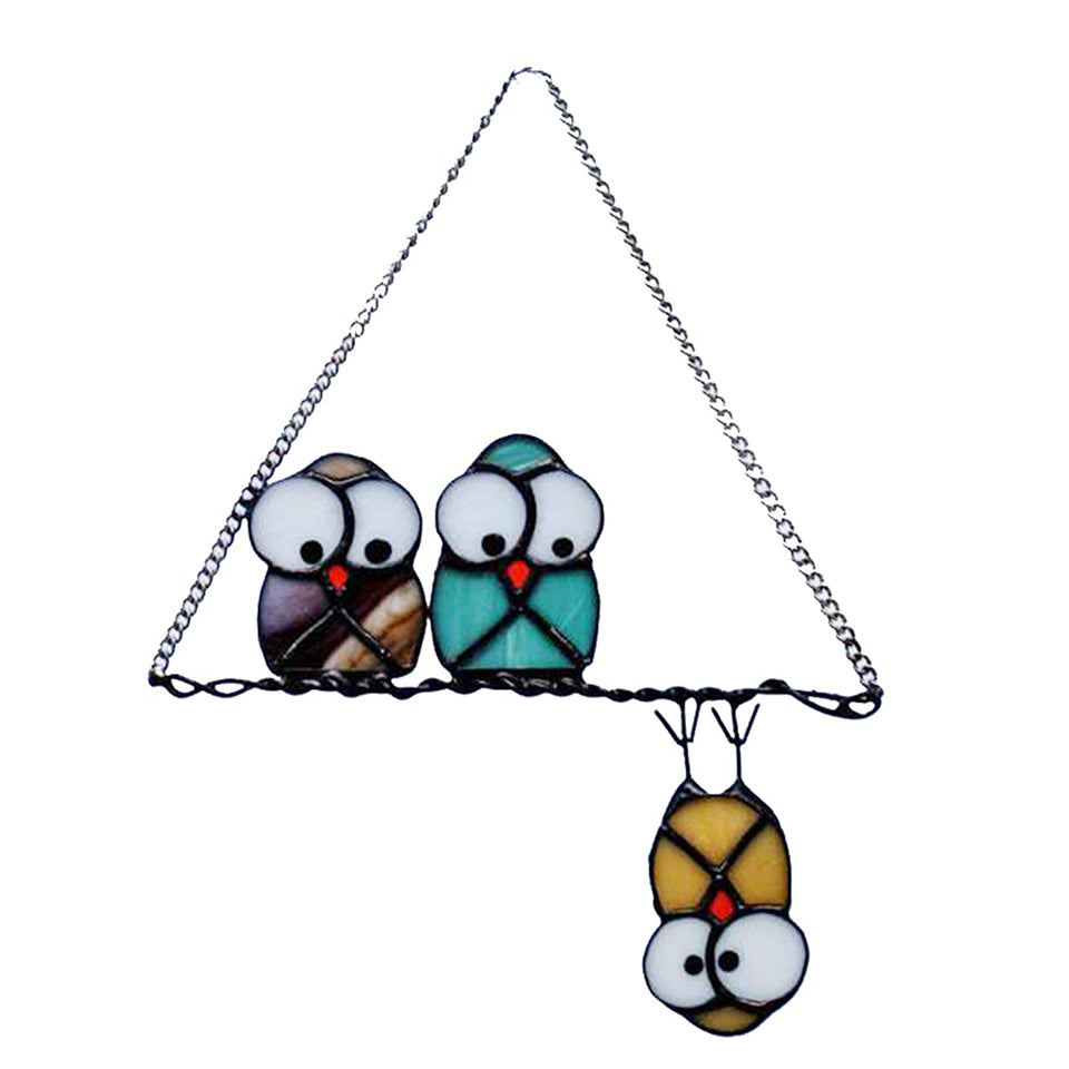 HEDYANER colorful owls on a wire suncatcher glows in sunlight for bright home decor.