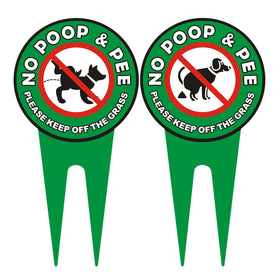 Hefuner dog poop sign on yard, doubles-sided to deter pets and protect grass.