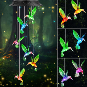 HEGUD hummingbird wind chime glows at night, enhancing outdoor cozy evenings.