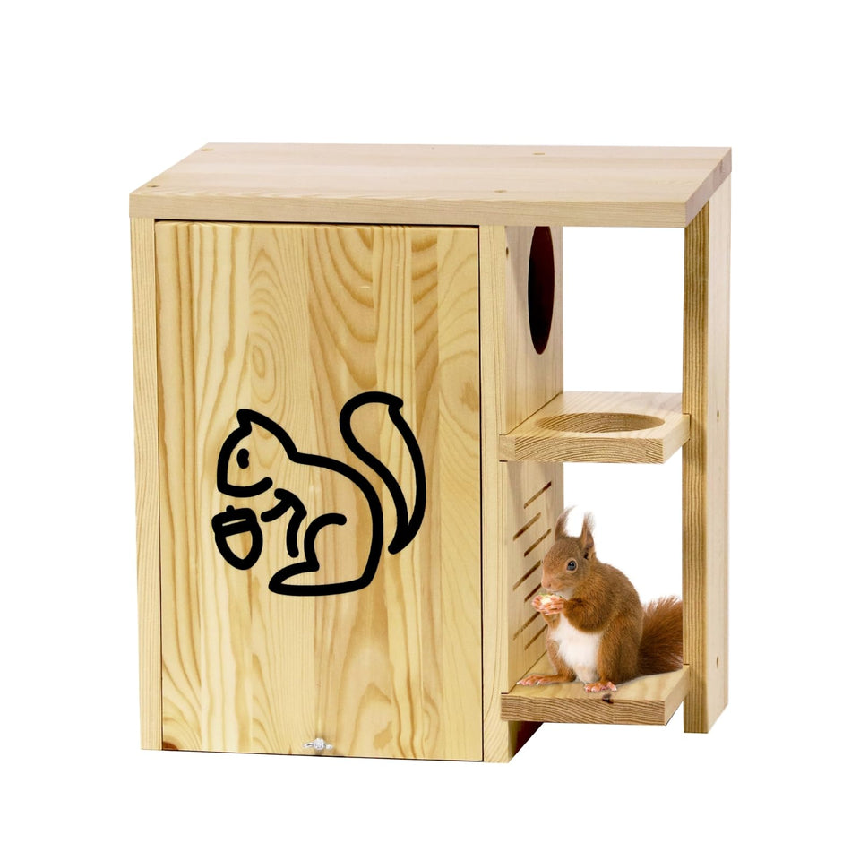 HEILFNL widened large outdoor squirrel house showing sturdy pine construction for wildlife shelter