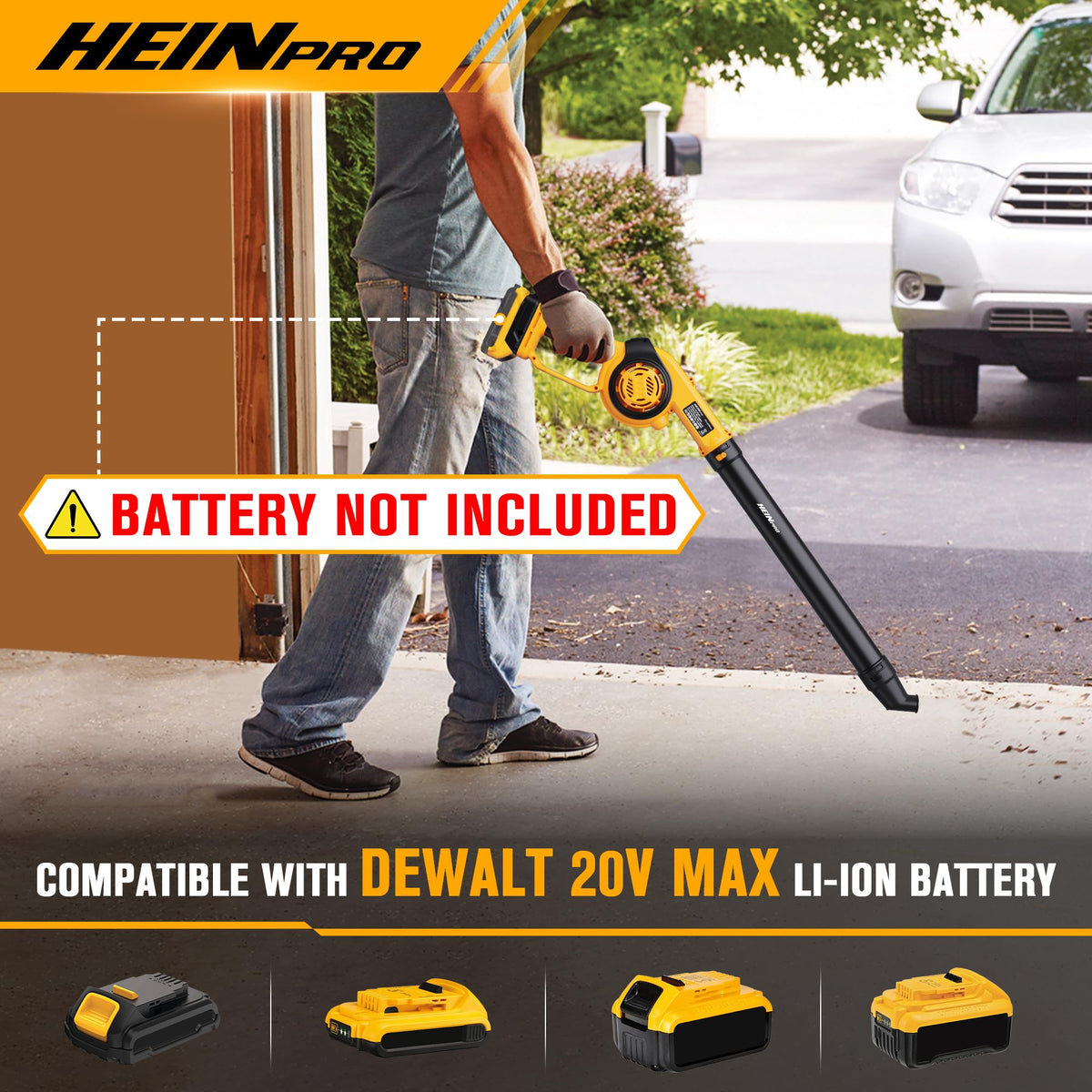 HEINPRO 1.8 lb lightweight blower for easy one-handed operation.