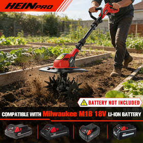 HEINPRO cordless tiller with 360 RPM motor enables quick soil prep.