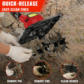 HEINPRO tiller ergonomic soft grip reduces fatigue during use.