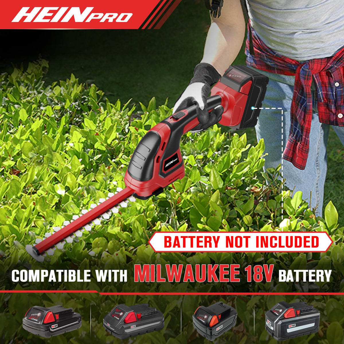 HEINPRO hedge trimmer 2-in-1 blades for trimming and edging versatility.