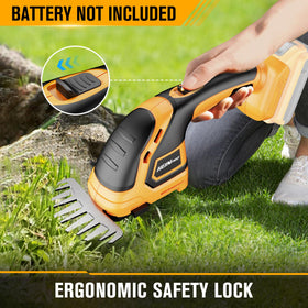 HEINPRO hedge trimmer with blade guard, lock, and soft-start features