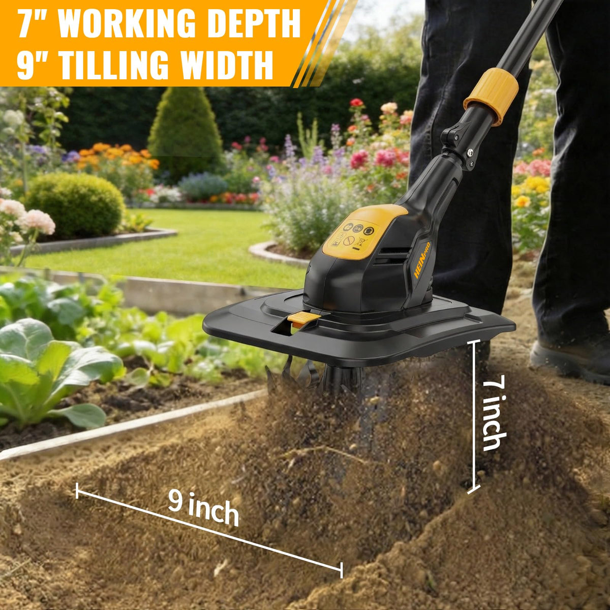 HEINPRO rototiller with 360 RPM blades delivering efficient soil prep