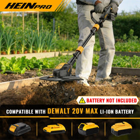 HEINPRO tiller battery gauge visible on handle for real-time power awareness