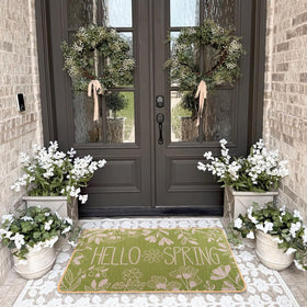 Heirloom Haven Hello Spring mat in 17 x 29 inch size fits standard entryways