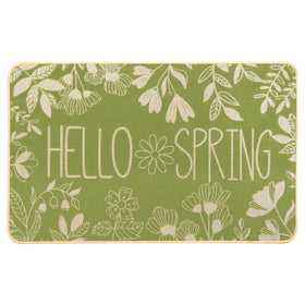 Heirloom Haven Hello Spring door mat front view with botanical pattern welcoming guests