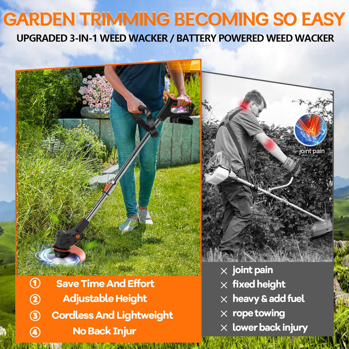 Hejunry Weed Wacker adjustable-length handle for comfortable trimming.