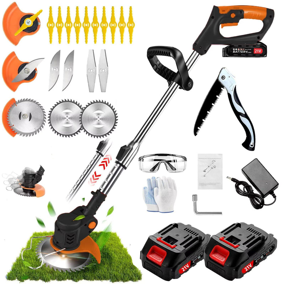 Hejunry Weed Wacker battery pack with 2x21V batteries for extended cordless runtime.