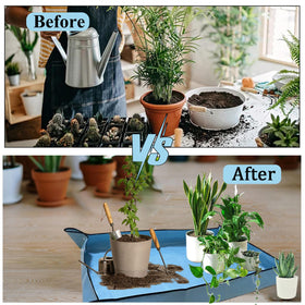 HejVulkan blue repotting mat being cleaned after use