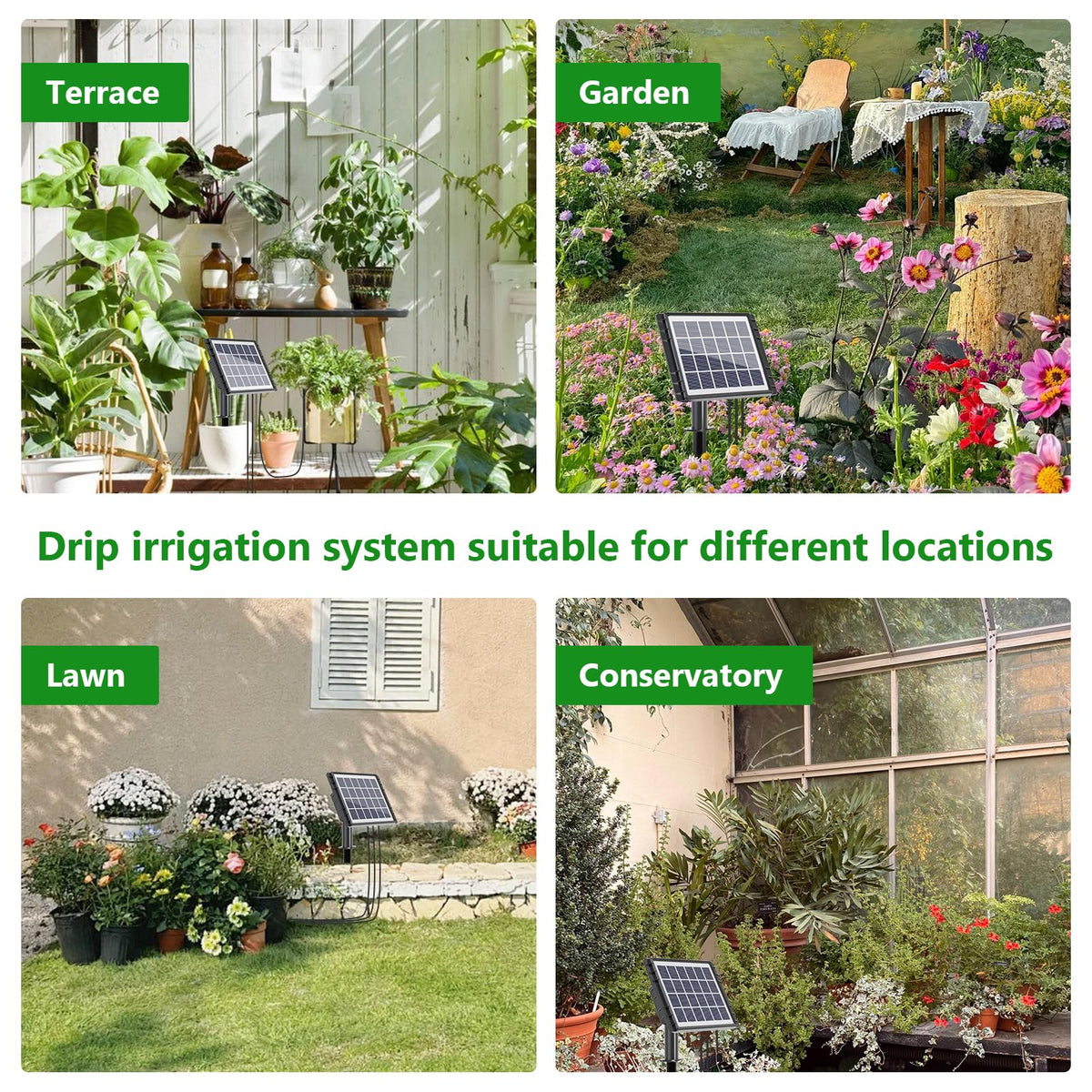 Indoor-outdoor garden irrigation suitable for balcony and patio.