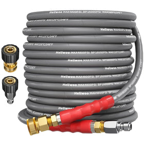 Heliwoo 38 pressure washer hose 50ft reaches distant surfaces for efficient cleaning.