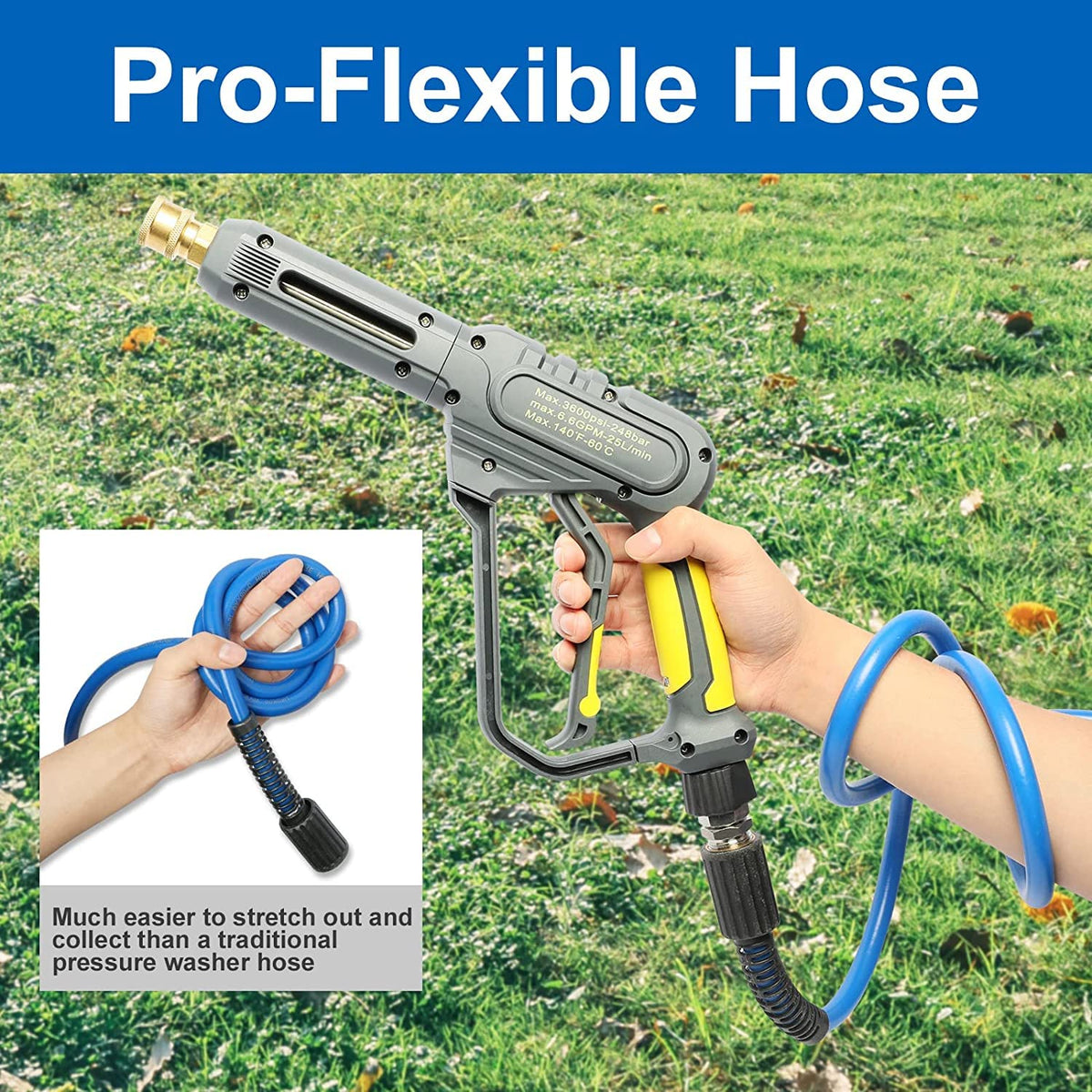 Heliwoo universal M22 fittings connected to a pressure washer