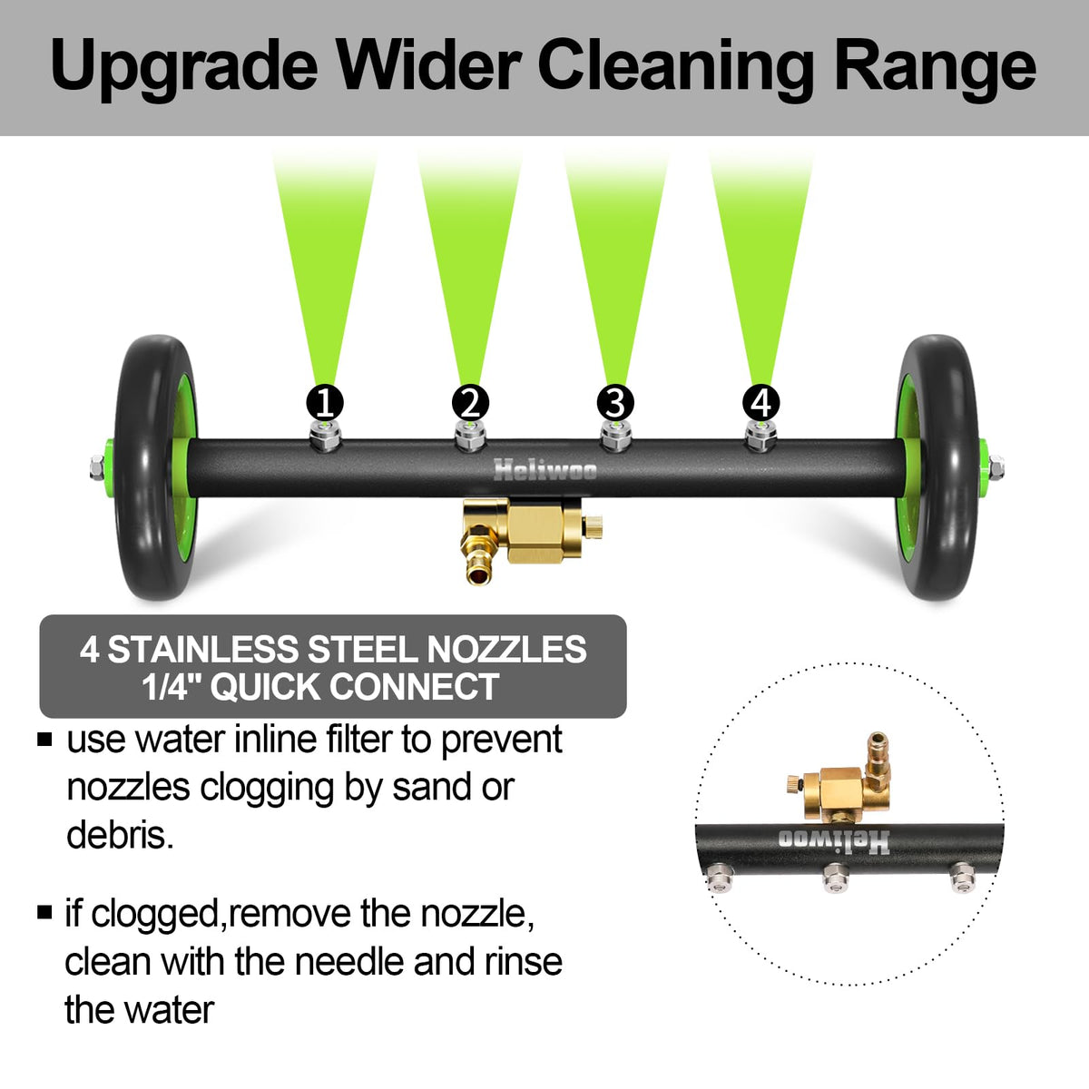 Heliwoo water broom mode provides a broad cleaning path.