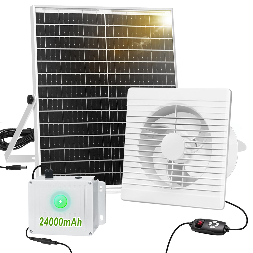 HelpLand solar exhaust fan 9.8-inch providing fresh airflow for coop cooling.