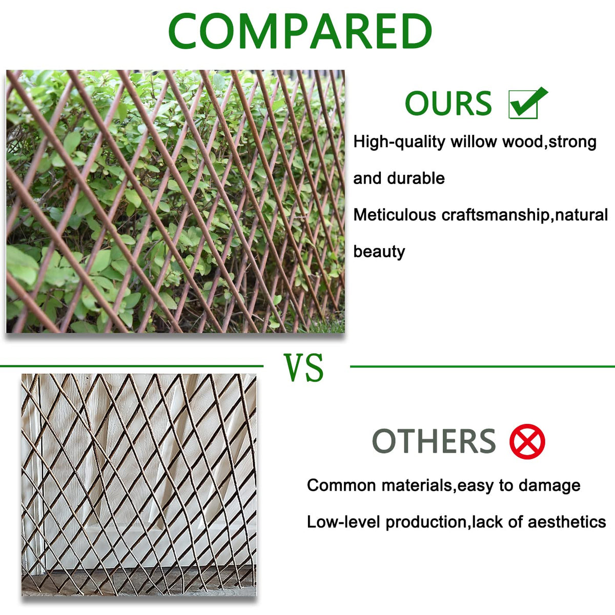 Helprise fence supports climbing plants like ivy and roses.