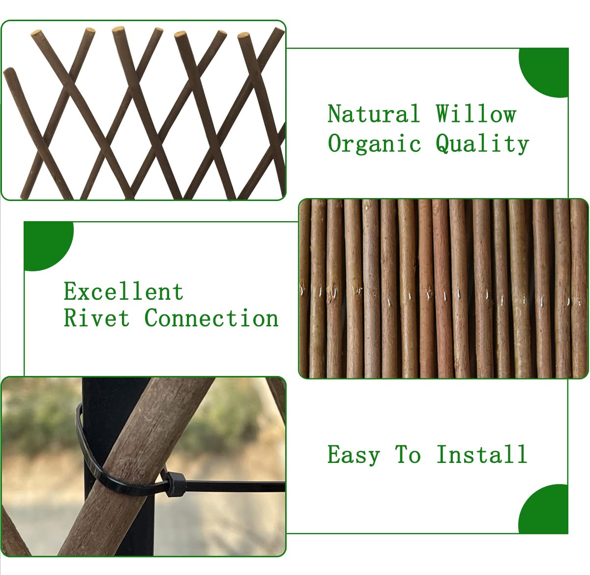 Helprise willow fence panel shown with easy setup and adjustable length.